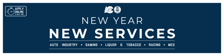 Banner ad promoting online services for auto industry, gaming, liquor and tobacco, racing and the marijuana enforcement division.