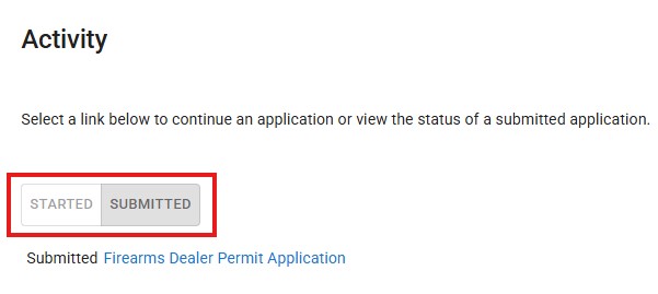 Started and Submitted Applications from the Dashboard