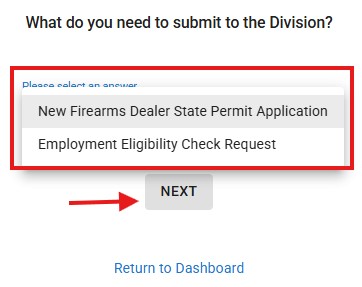Select an option from the drop-down menu. Click Next.