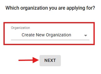 Select your Organization or Create a New Organization