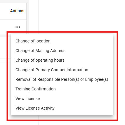 Actions Menu