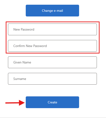 New Password Confirmation and Create