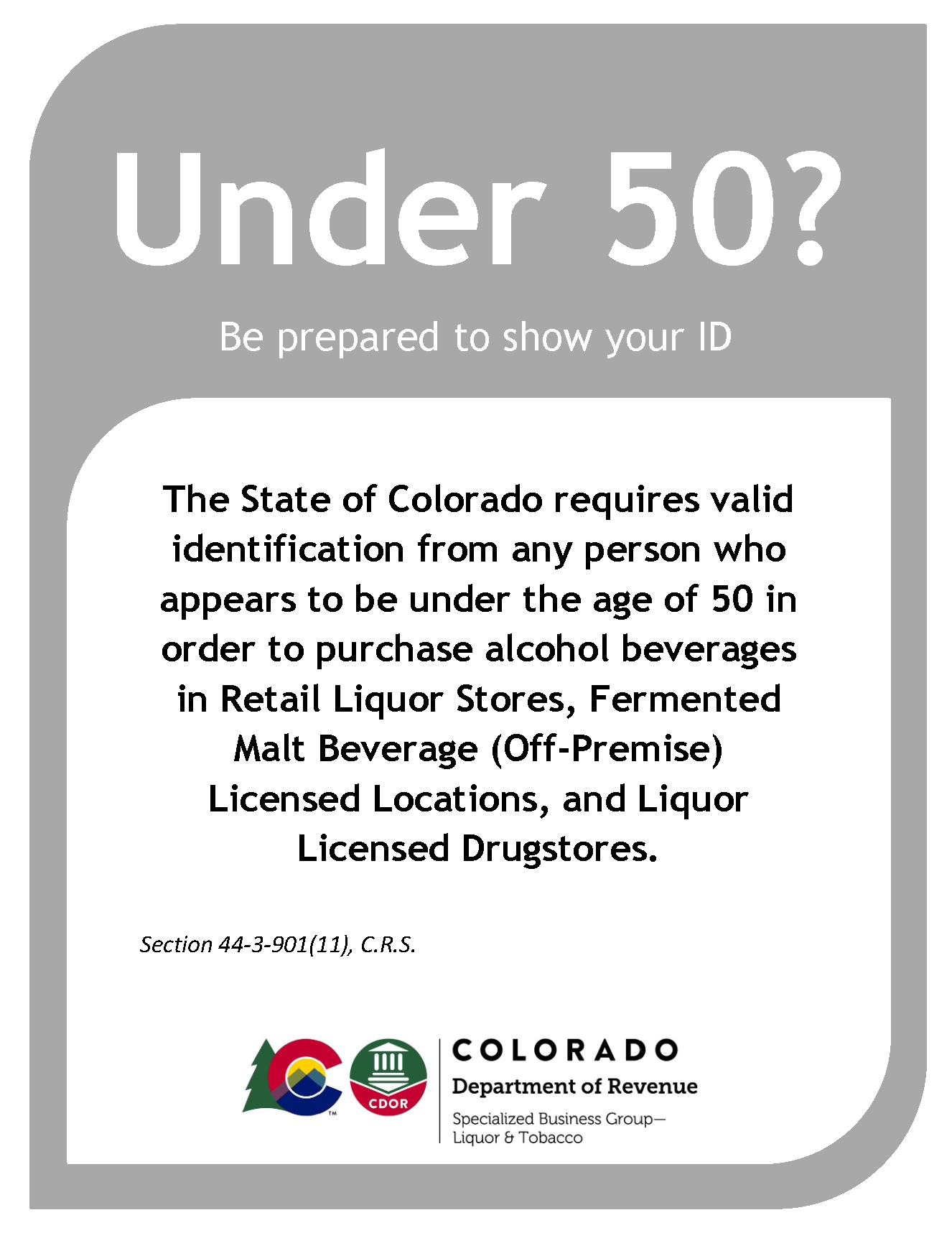 Under 50 ID Sign