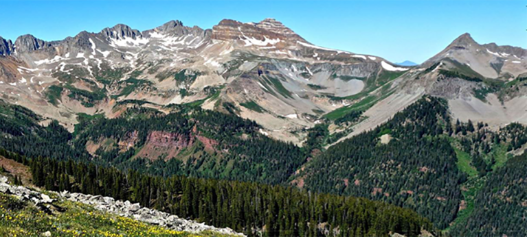 "Scenic Colorado mountains with blue sky"