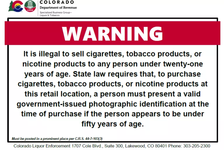 Tobacco Warning Sign 21+